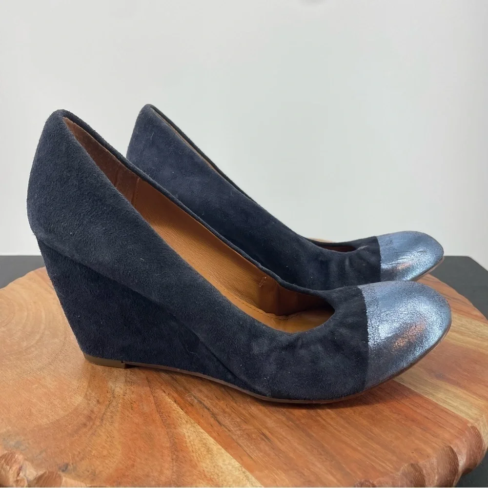 Women's Leifnotes Blue Suede Wedge Heeled Shoes Metallic‎ Size 37
